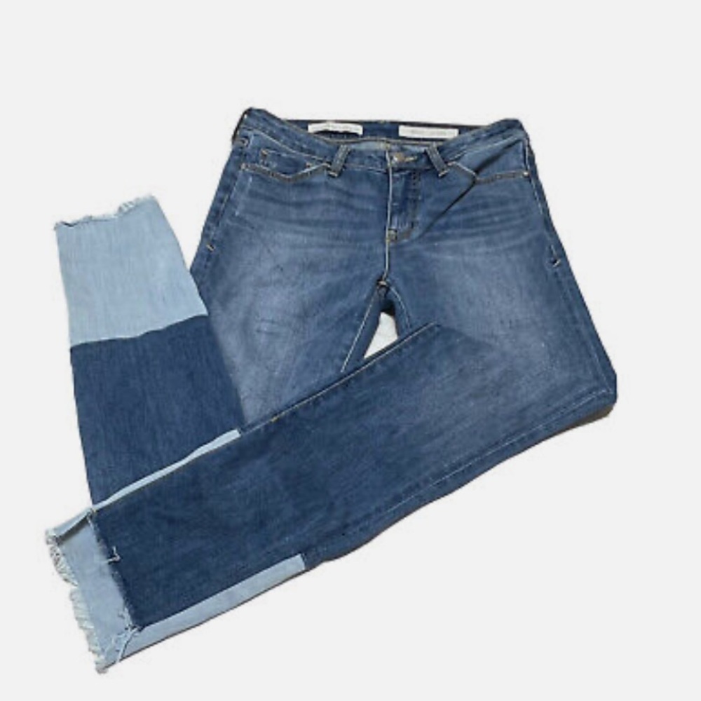 Pilcro & the Letterpress Anthropologie Script Jeans 👖 two Tone Cut Out Cuffs